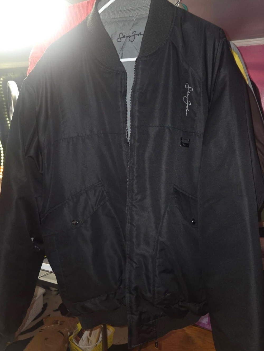 Sean John Black Men's Bomber Jacket with Script Signature